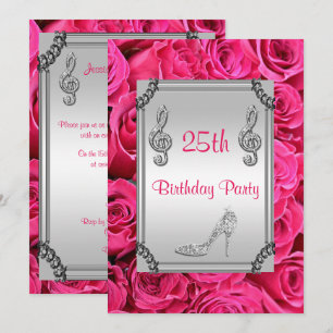 Diamond Music Note, Stiletto & Rosa ros 25:e Inbjudningar