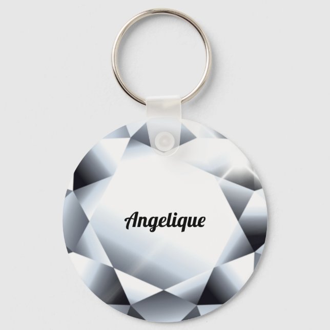 Diamond namn gemstone jewel round bling nyckelring (Framsida)