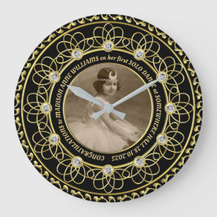 Diamond Numbers Photo Guld minneshögtid, svart Stor Klocka