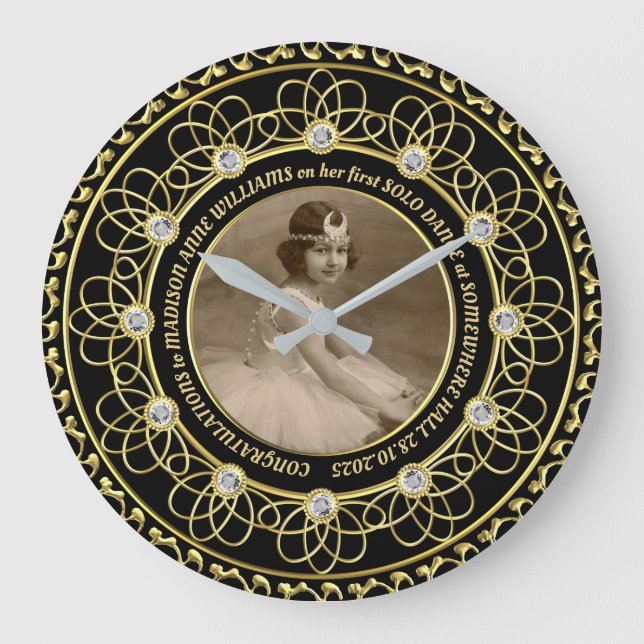 Diamond Numbers Photo Guld minneshögtid, svart Stor Klocka (Framsida)