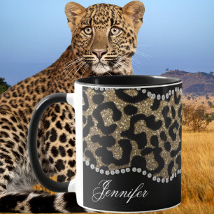 Diamond och Leopard med Namn Mugg