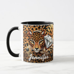 Diamond och Leopard med Namn Mugg