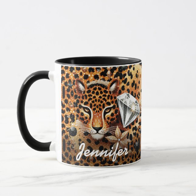 Diamond och Leopard med Namn Mugg (Vänster)