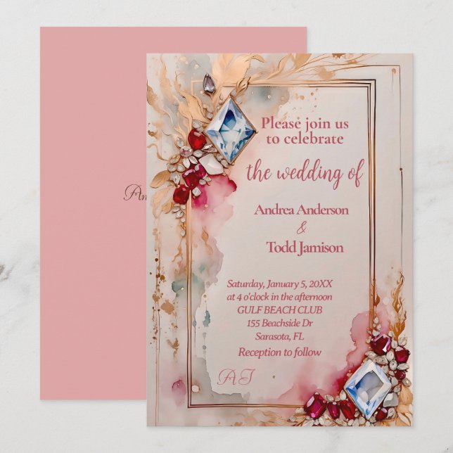 Diamond och Ruby bröllop Inbjudningar (Fram/baksida)