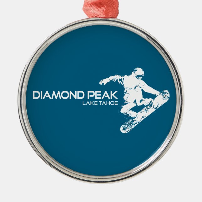 Diamond Peak Lake Tahoe Snowboarder Julgransprydnad Metall (Framsidan)