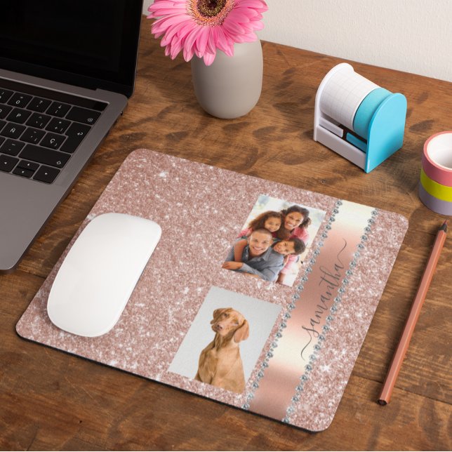 Diamond Photo Glitter Namn Monogram Ro Guld Musmatta (Skapare uppladdad)