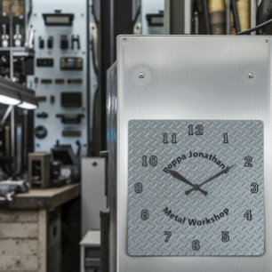 Diamond Plate Faux Metall Lug Mönster Anpassningsb Fyrkantig Klocka