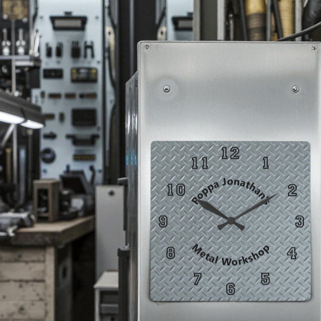 Diamond Plate Faux Metall Lug Mönster Anpassningsb Fyrkantig Klocka (diamond plate designed template wall clock)