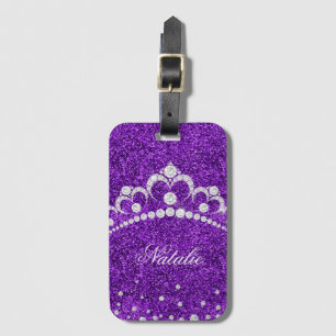 Diamond Princess Krona Lila Glitter Personlig Bagagebricka