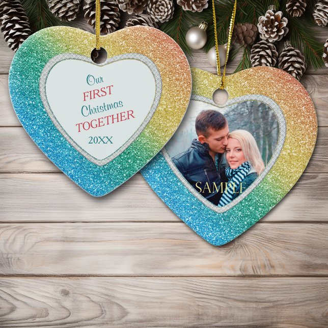 Diamond Rainbow Glitter Photo First jul Julgransprydnad Keramik (Skapare uppladdad)