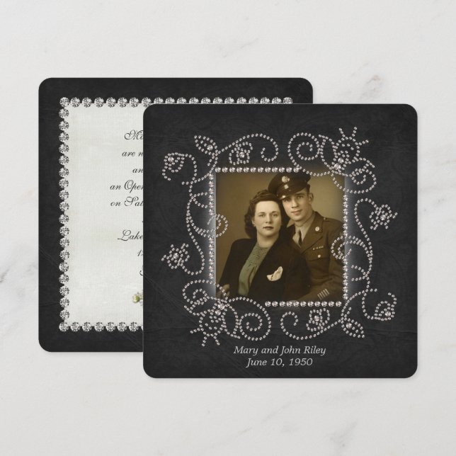 Diamond ram bröllop-årsdag, öppet hus inbjudningar (Fram/baksida)