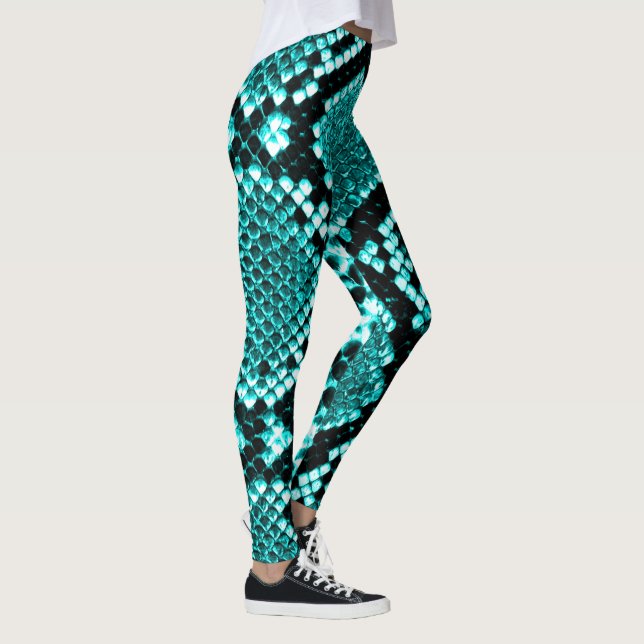 Diamond Rattlesnake Snake Skin aqua Leggings (Höger)