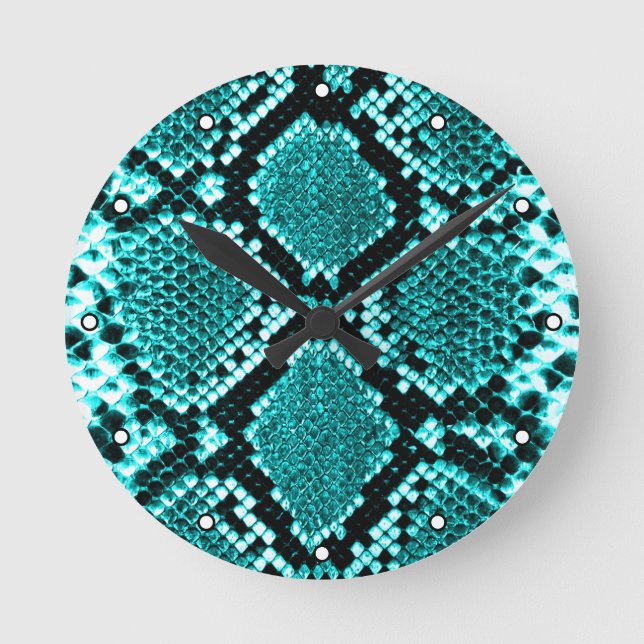 Diamond Rattlesnake Snake Skin aqua med punkter Rund Klocka (Framsida)