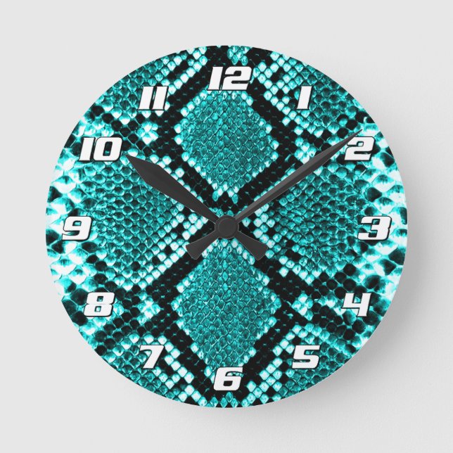Diamond Rattlesnake Snake Skin aqua med siffror Rund Klocka (Framsida)