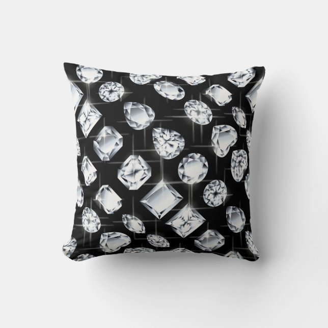 Diamond Rhinestone jewel gemstone på svart bläckfi Kudde (Framsida)