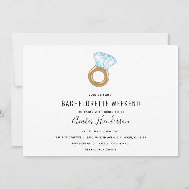 Diamond Ring Bassäng Flyter Bachelorette Itinerary Inbjudningar (Framsida)