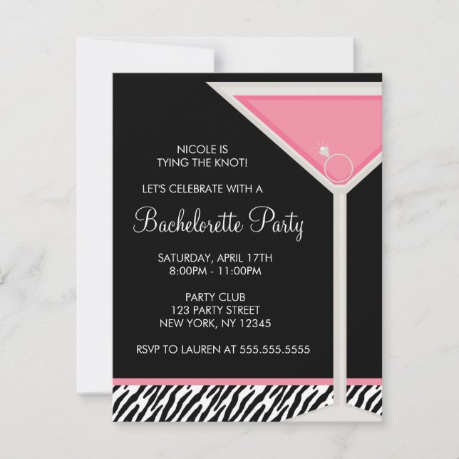 Diamond Ring i Martini Glass Bachelorette Party Inbjudningar (Framsida)