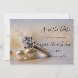 Diamond Ring White Pearls Bröllop spara datum Datumet