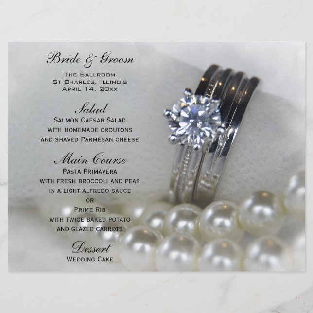 Diamond Ringar och Pearls Bröllop Menu (Framsida)