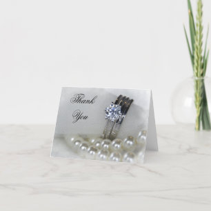 Diamond Ringar och White Pearls Bröllop Tack Kort