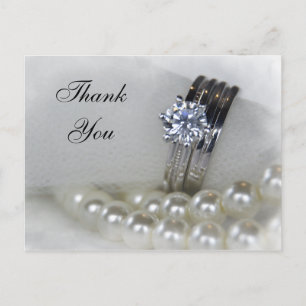 Diamond Ringar och White Pearls Bröllop Tack Vykort