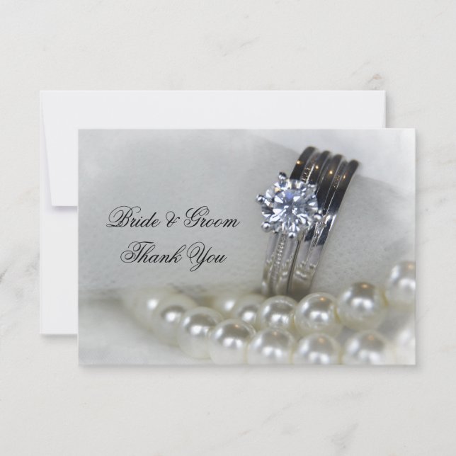 Diamond Ringar Pearls Bröllop Tack Flata antecknin Anteckningskort (Framsida)