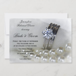 Diamond Ringar White Pearl Bröllop Rehearsal Dinne Inbjudningar