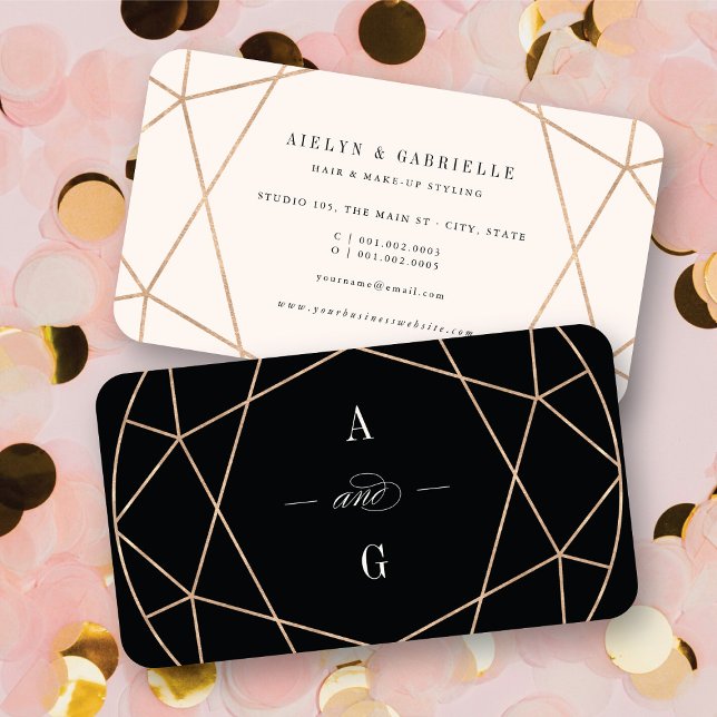 Diamond Ro Guld Gemstone Geometric Snyggt Chic Visitkort (Double Monograms Diamond Rose Gold Gemstone Geometric Stylish Chic Business Card @ fatfatin)