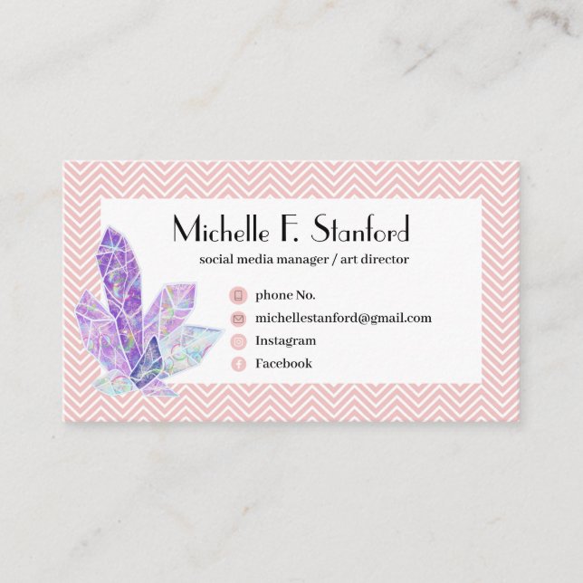 Diamond Rosa Chevron-Eleganten minimalistisk Visitkort (Framsida)