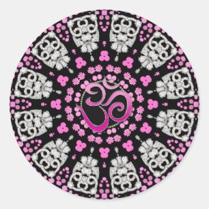 Diamond Rosa Om Mandala Sticker Runt Klistermärke
