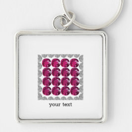 Diamond Rosa Tourmaline Fyrkantig Silverfärgad Nyckelring