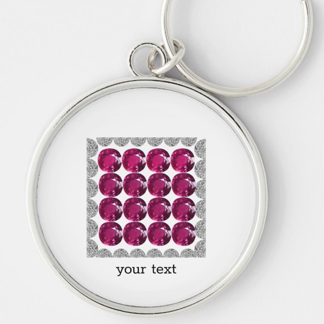 Diamond Rosa Tourmaline Rund Silverfärgad Nyckelring (Framsidan)