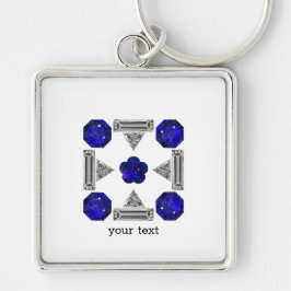 Diamond Sapphire Gemstone Art, Blue Fyrkantig Silverfärgad Nyckelring