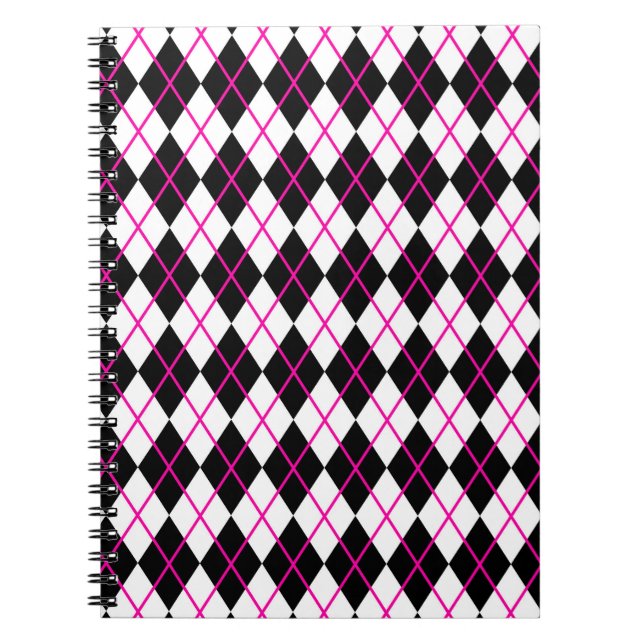 Diamond Shape Argyle Print Black and Pink Anteckningsbok (Framsidan)
