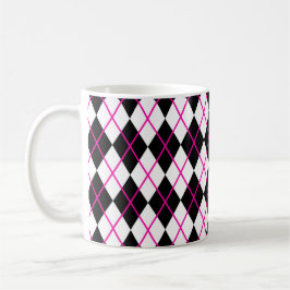 Diamond Shape Argyle Print Cup Mug Black Pink Kaffemugg