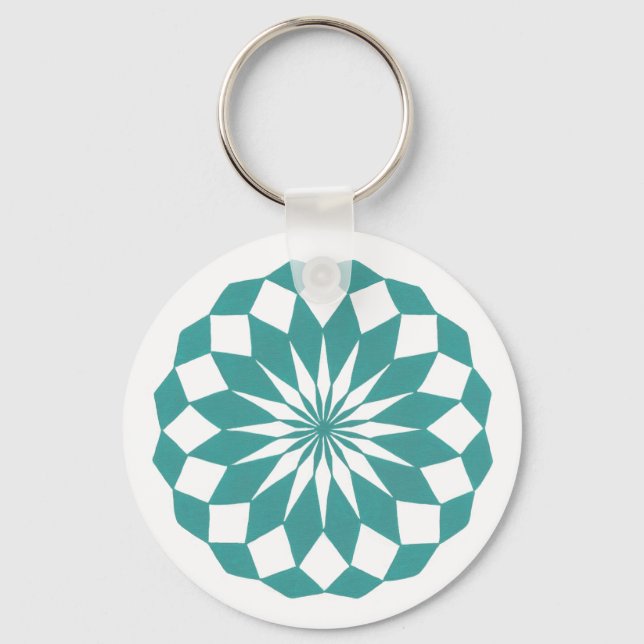 Diamond Shapes in Teal Turquise Mandala Keychains Nyckelring (Framsida)