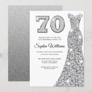 Diamond Silver Dress Womans 70:e Födelsedagsfesten Inbjudningar