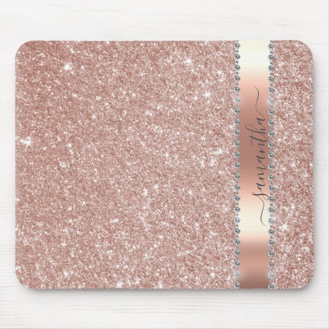 Diamond Silver Glitter Namn Monogram Mus Pad Musmatta (Framsidan)