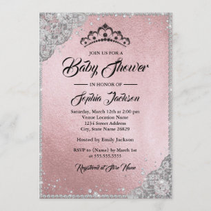 Diamond Snöre Gnistra Rosa Silver Baby Shower Baby Inbjudningar