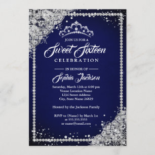 Diamond Snöre Gnistra Tiara Navy Sweet sixteen Inbjudningar