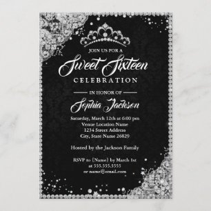 Diamond Snöre Gnistra Tiara Silver Black Sweet 16 Inbjudningar