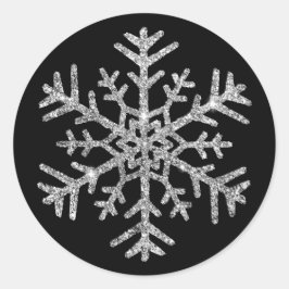 Diamond Snowflake på Svart vinterbröllop Runt Klistermärke