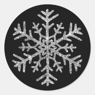 Diamond Snowflake på Svart vinterbröllop Runt Klistermärke