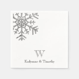 Diamond Snowflake Winter Wedding White Monogram Pappersservett