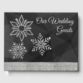 Diamond Snowflakes on Black Wedding Guest Book Gästböcker