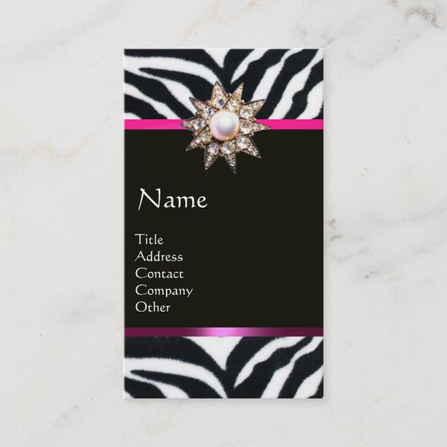 DIAMOND STAR ROSA BLACK WHITE ZEBRA PÄLS MONOGRAM VISITKORT (Framsida)