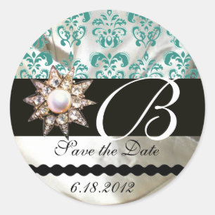 DIAMOND STAR WHITE BLUE SILKE DAMASK MONOGRAM RUNT KLISTERMÄRKE