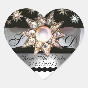 DIAMOND STARS BLACK WHITE RIBBON MONOGRAM HEART HJÄRTFORMAT KLISTERMÄRKE