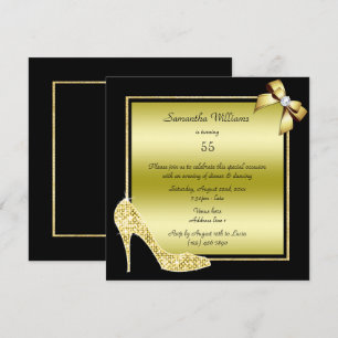 Diamond Stiletto och Romantik Guld Bow Birthday Inbjudningar