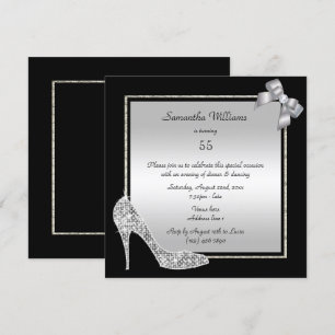 Diamond Stiletto och Romantik Silver Bow Birthday Inbjudningar